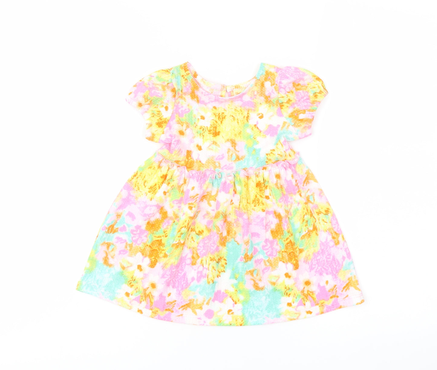 Dunnes Stores Girls Multicoloured Geometric Polyester A-Line Size 6-9 Months Round Neck Button