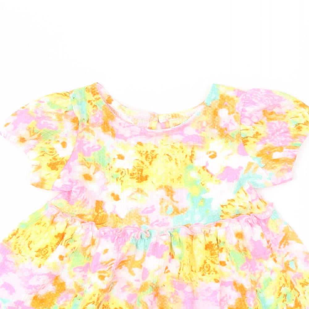 Dunnes Stores Girls Multicoloured Geometric Polyester A-Line Size 6-9 Months Round Neck Button