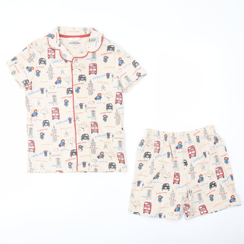 Marks and Spencer Boys Beige Geometric Cotton Pyjama Set Size 6-7 Years Button - Paddington