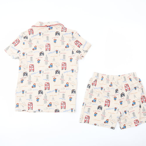 Marks and Spencer Boys Beige Geometric Cotton Pyjama Set Size 6-7 Years Button - Paddington