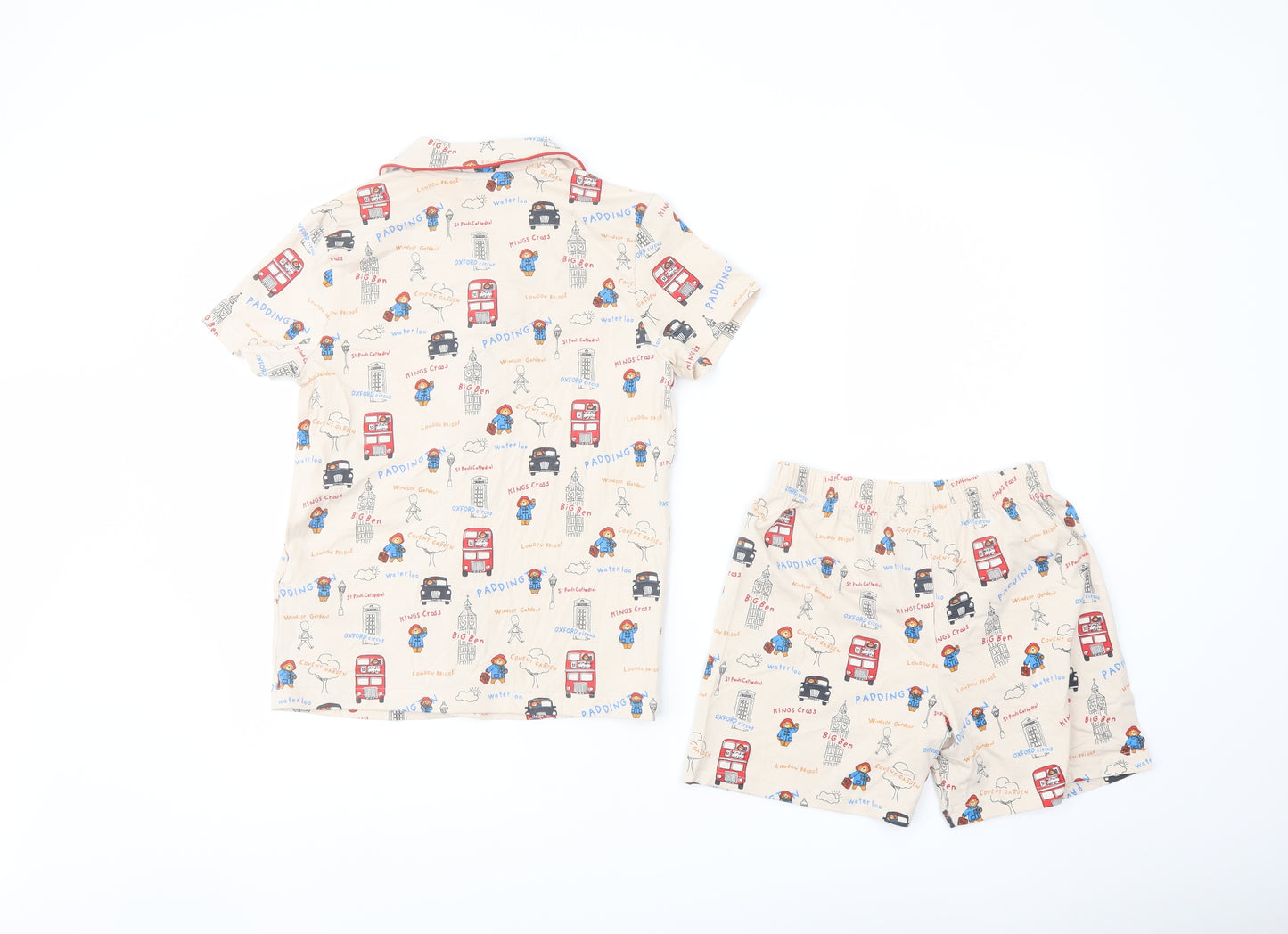 Marks and Spencer Boys Beige Geometric Cotton Pyjama Set Size 6-7 Years Button - Paddington