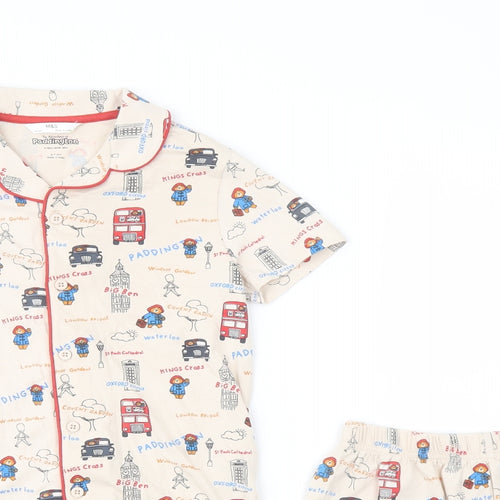 Marks and Spencer Boys Beige Geometric Cotton Pyjama Set Size 6-7 Years Button - Paddington
