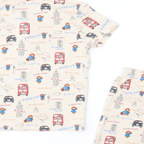 Marks and Spencer Boys Beige Geometric Cotton Pyjama Set Size 6-7 Years Button - Paddington