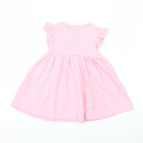 Marks and Spencer Girls Pink Cotton Skater Dress Size 0-3 Months Crew Neck Snap
