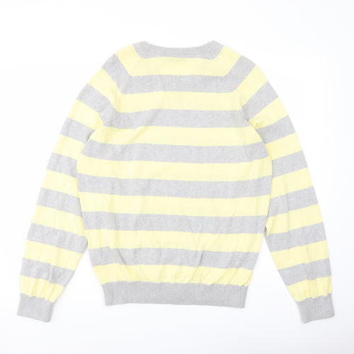 Burton Mens Yellow V-Neck Striped Cotton Pullover Jumper Size M Long Sleeve