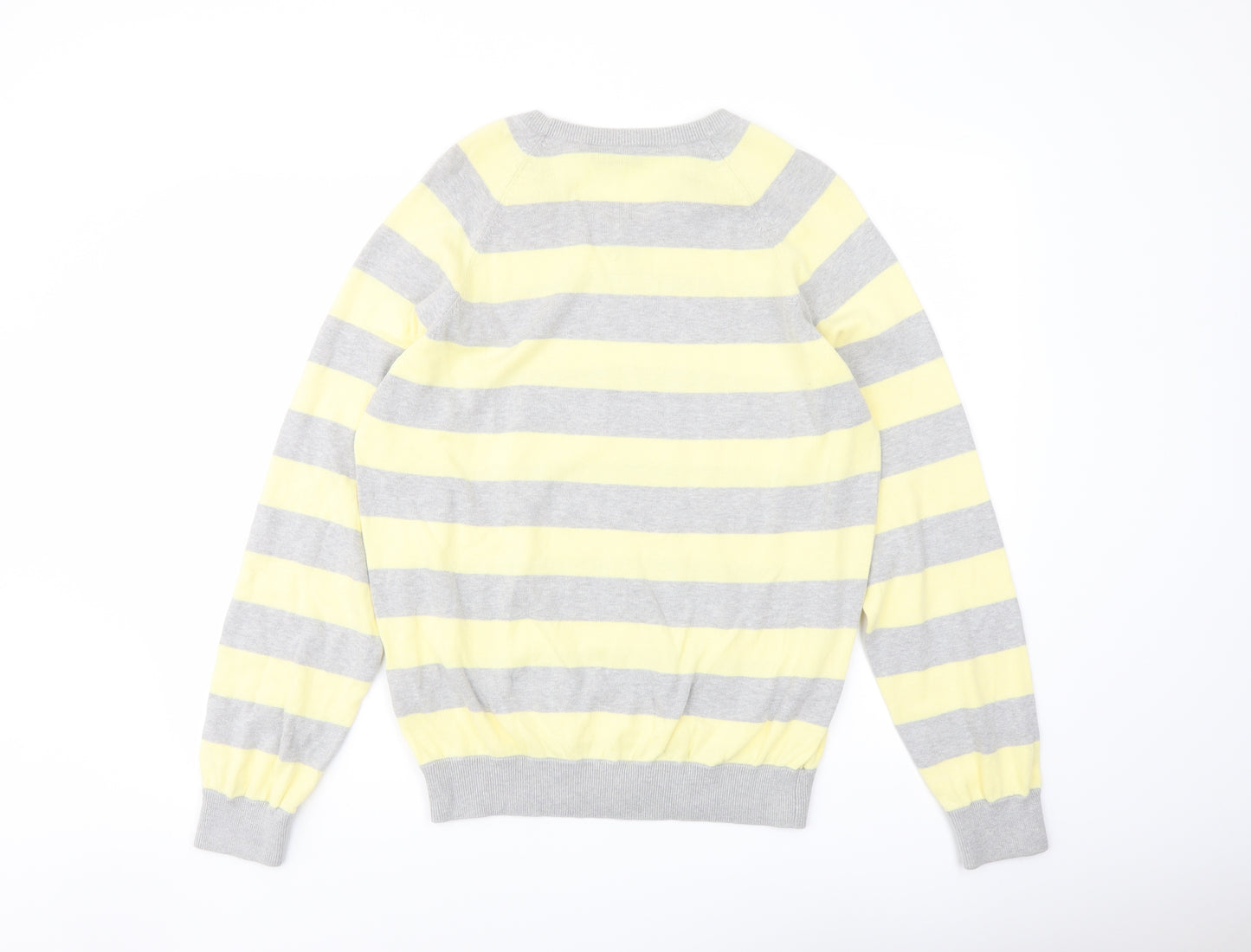 Burton Mens Yellow V-Neck Striped Cotton Pullover Jumper Size M Long Sleeve