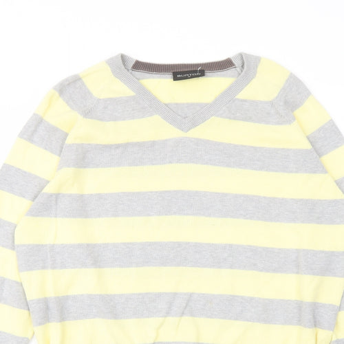 Burton Mens Yellow V-Neck Striped Cotton Pullover Jumper Size M Long Sleeve