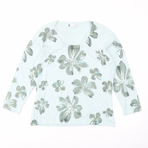 Viz-a-VIZ Womens Green Round Neck Floral Viscose Pullover Jumper Size 14