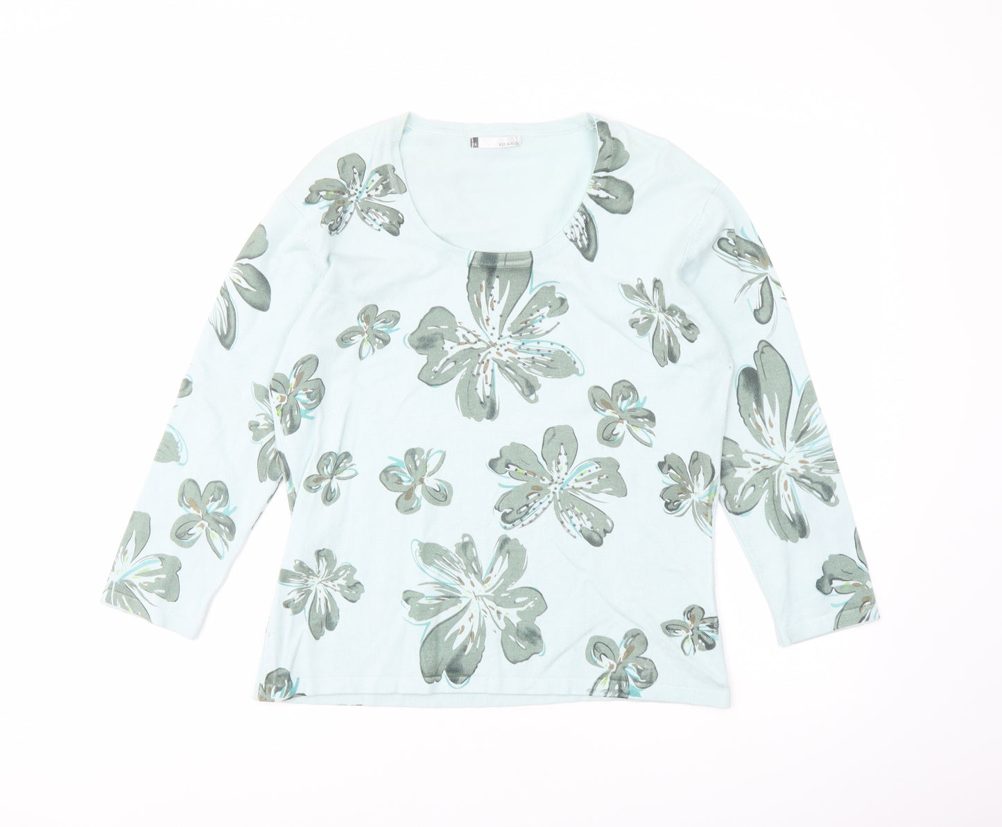 Viz-a-VIZ Womens Green Round Neck Floral Viscose Pullover Jumper Size 14