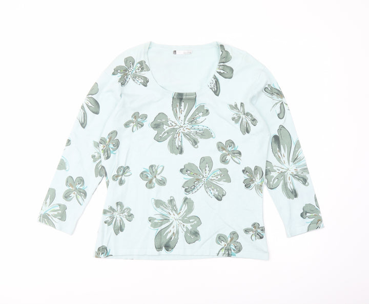 Viz-a-VIZ Womens Green Round Neck Floral Viscose Pullover Jumper Size 14