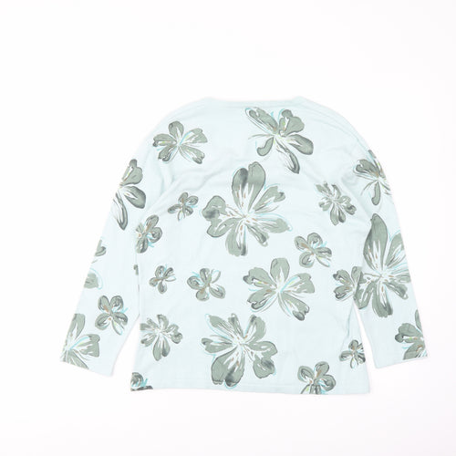 Viz-a-VIZ Womens Green Round Neck Floral Viscose Pullover Jumper Size 14