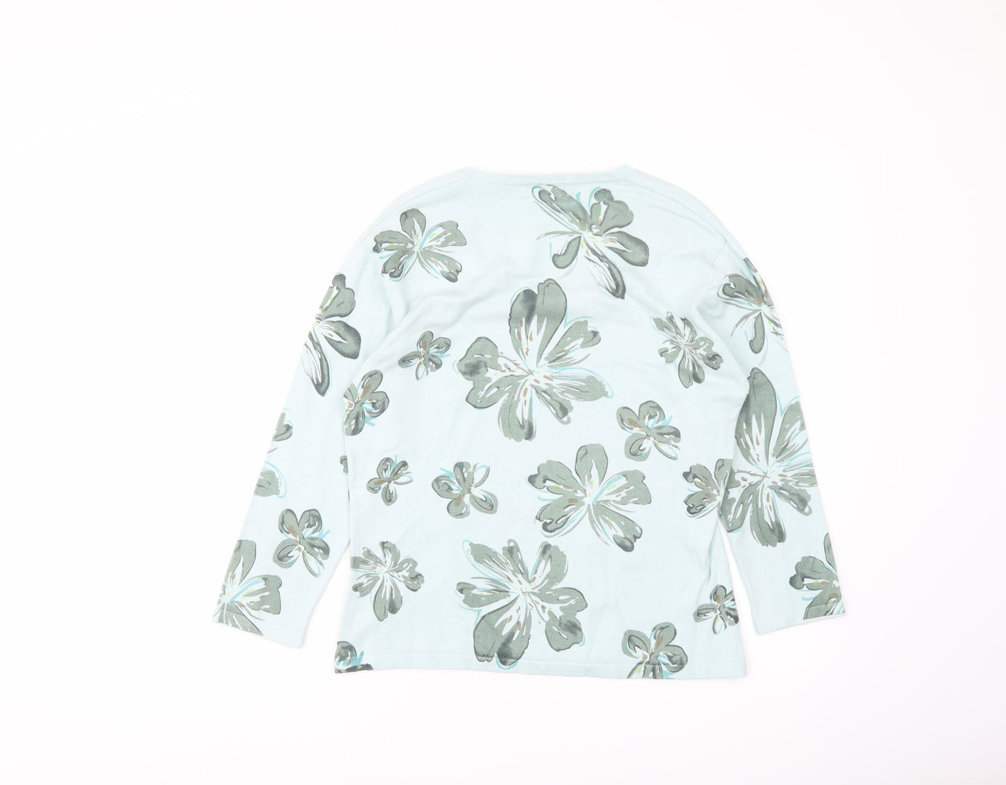 Viz-a-VIZ Womens Green Round Neck Floral Viscose Pullover Jumper Size 14