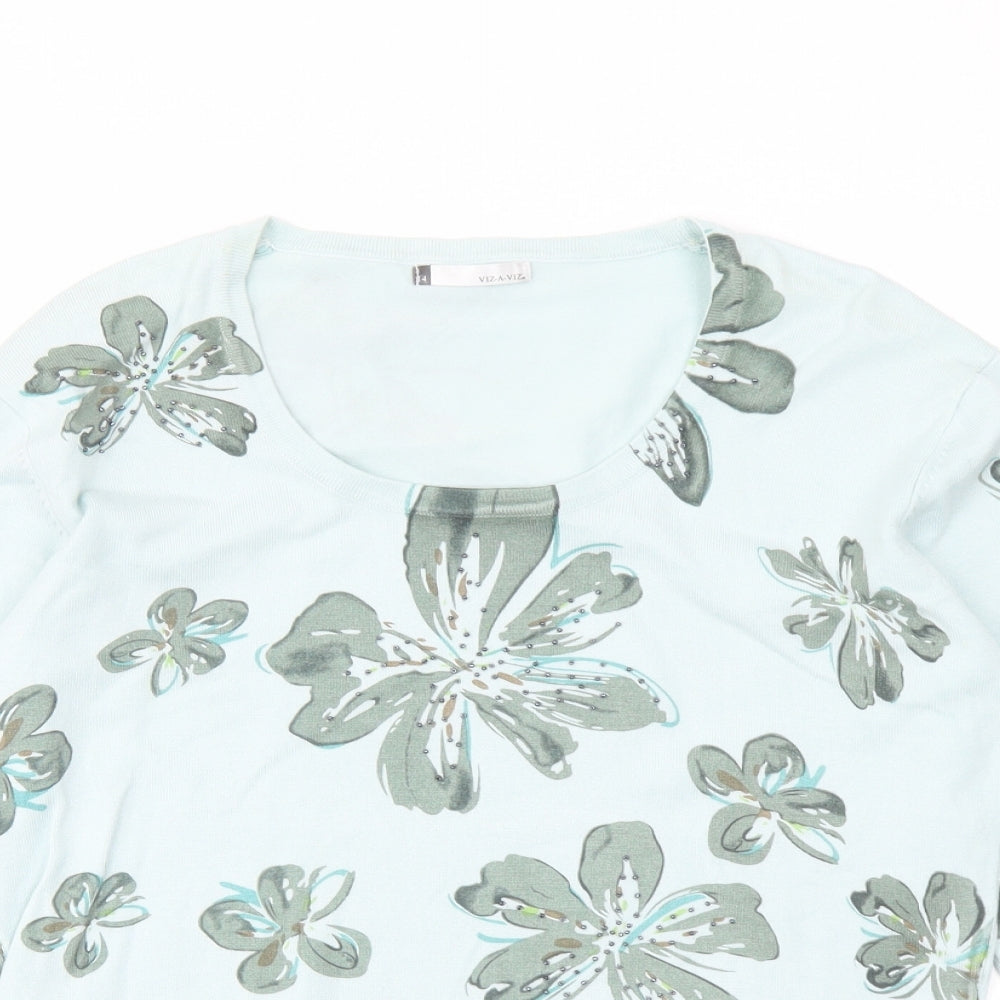 Viz-a-VIZ Womens Green Round Neck Floral Viscose Pullover Jumper Size 14