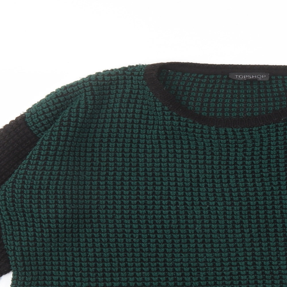 Topshop Womens Green Round Neck Acrylic Pullover Jumper Size 10