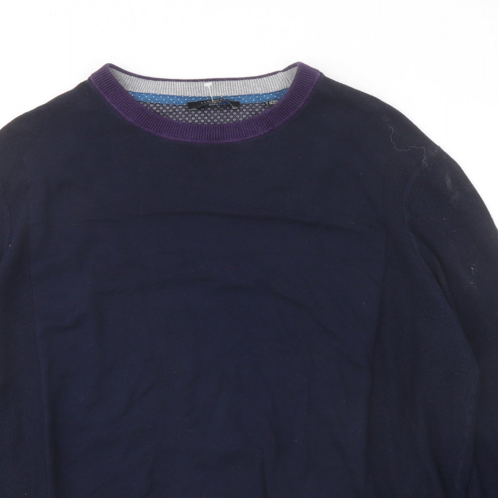 Ted Baker Mens Blue Crew Neck Cotton Pullover Jumper Size XL Long Sleeve