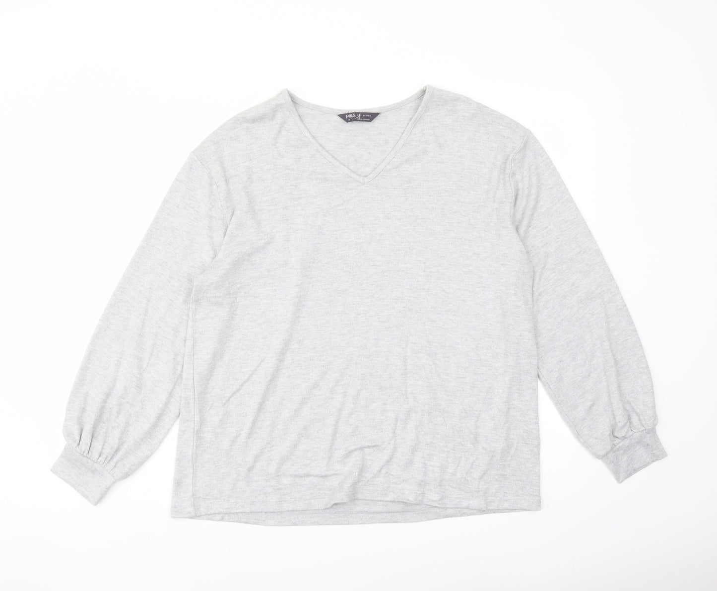 Marks and Spencer Womens Green V-Neck Viscose Pullover Jumper Size 14