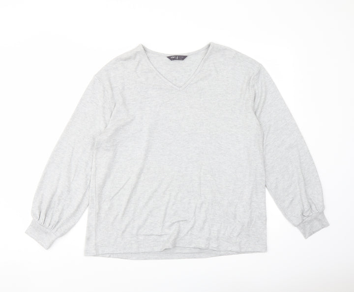 Marks and Spencer Womens Green V-Neck Viscose Pullover Jumper Size 14
