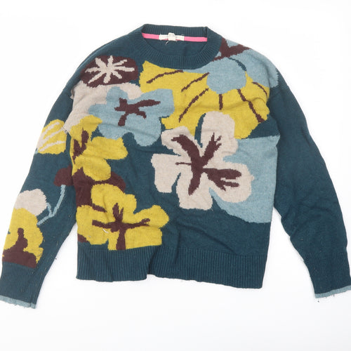 White Stuff Womens Green Mock Neck Floral Viscose Pullover Jumper Size 10