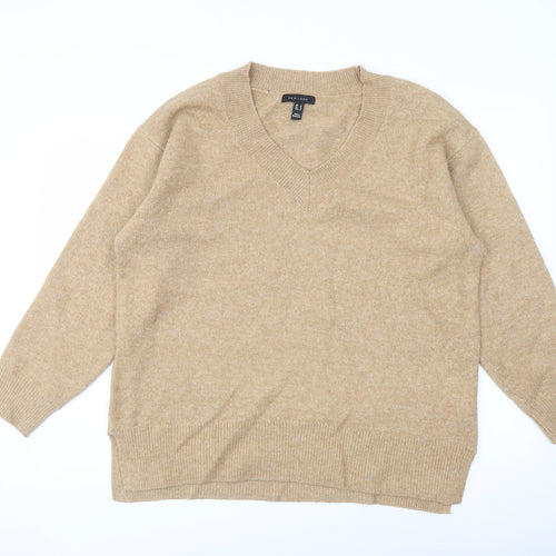 New Look Womens Beige V-Neck Acrylic Pullover Jumper Size M