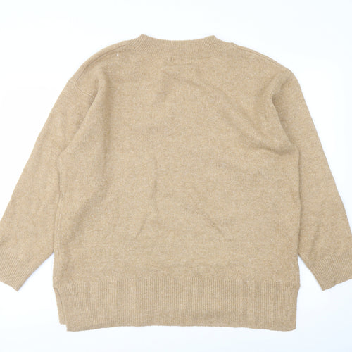 New Look Womens Beige V-Neck Acrylic Pullover Jumper Size M