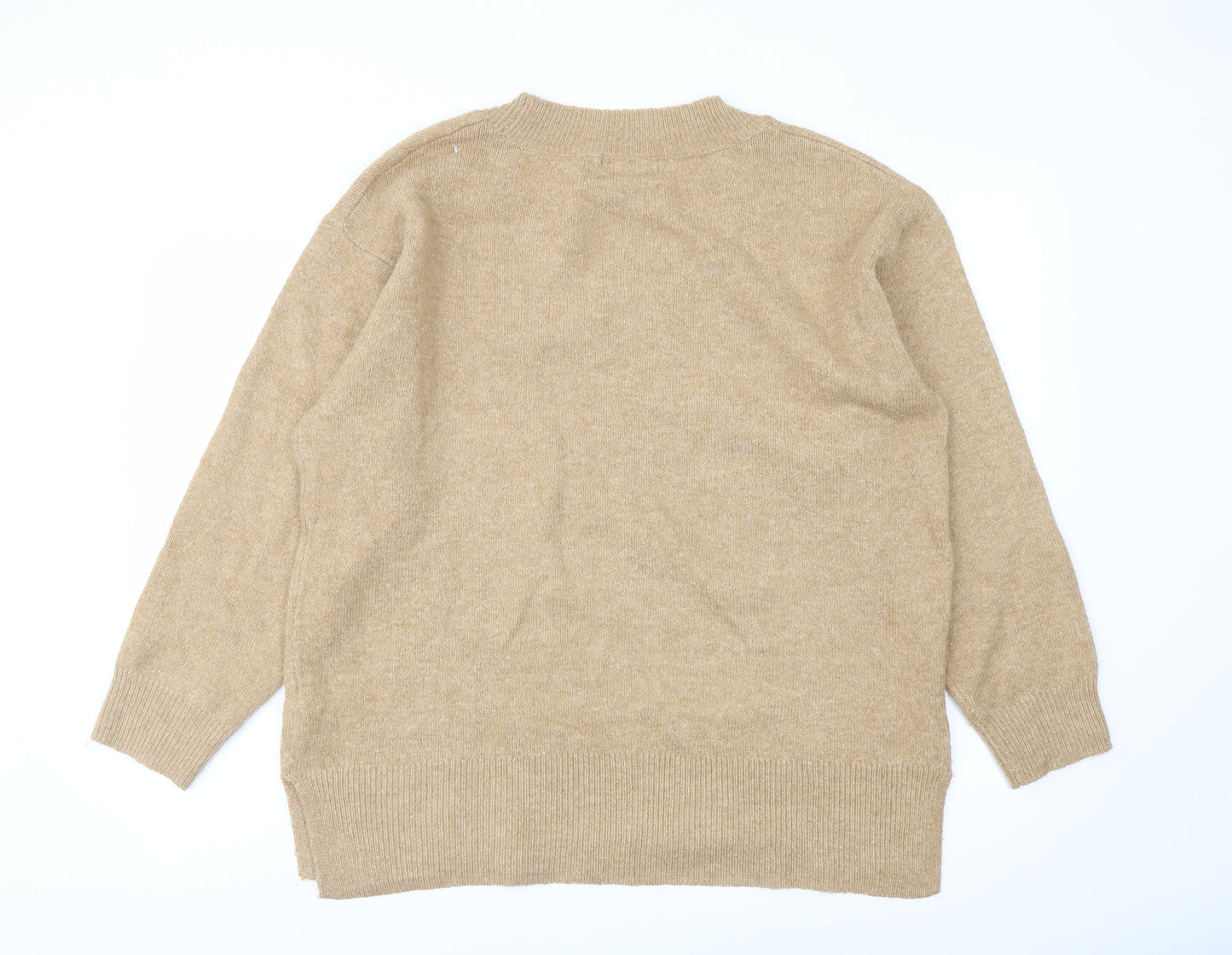 New Look Womens Beige V-Neck Acrylic Pullover Jumper Size M