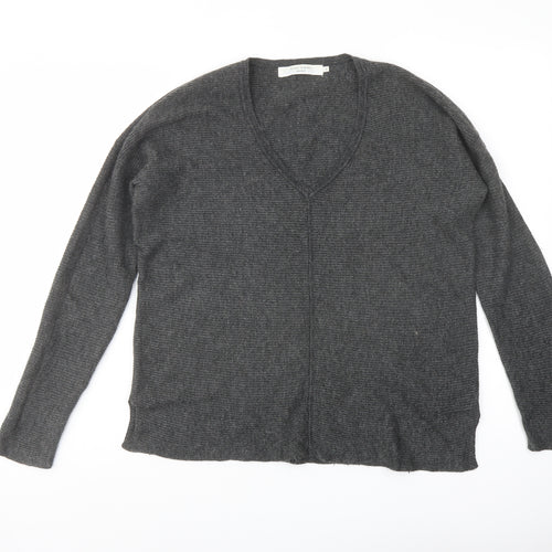John Lewis Womens Grey V-Neck Nylon Pullover Jumper Size 8