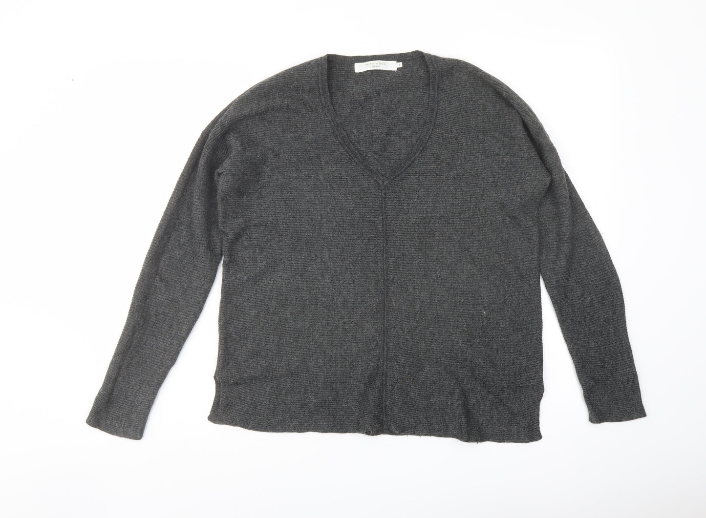 John Lewis Womens Grey V-Neck Nylon Pullover Jumper Size 8