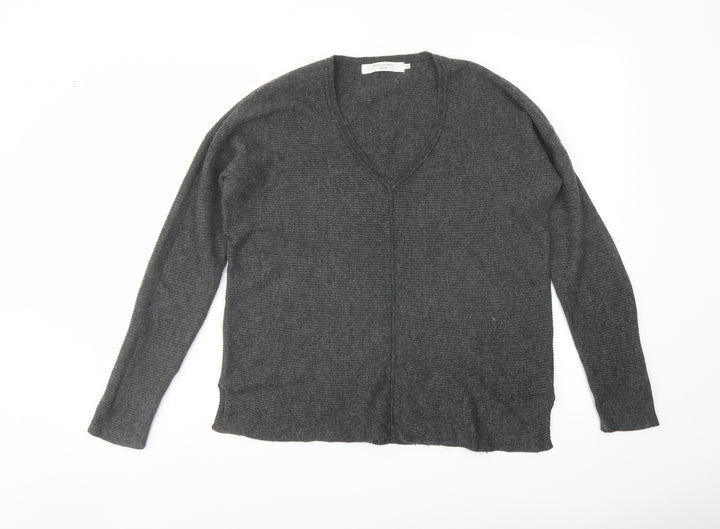 John Lewis Womens Grey V-Neck Nylon Pullover Jumper Size 8