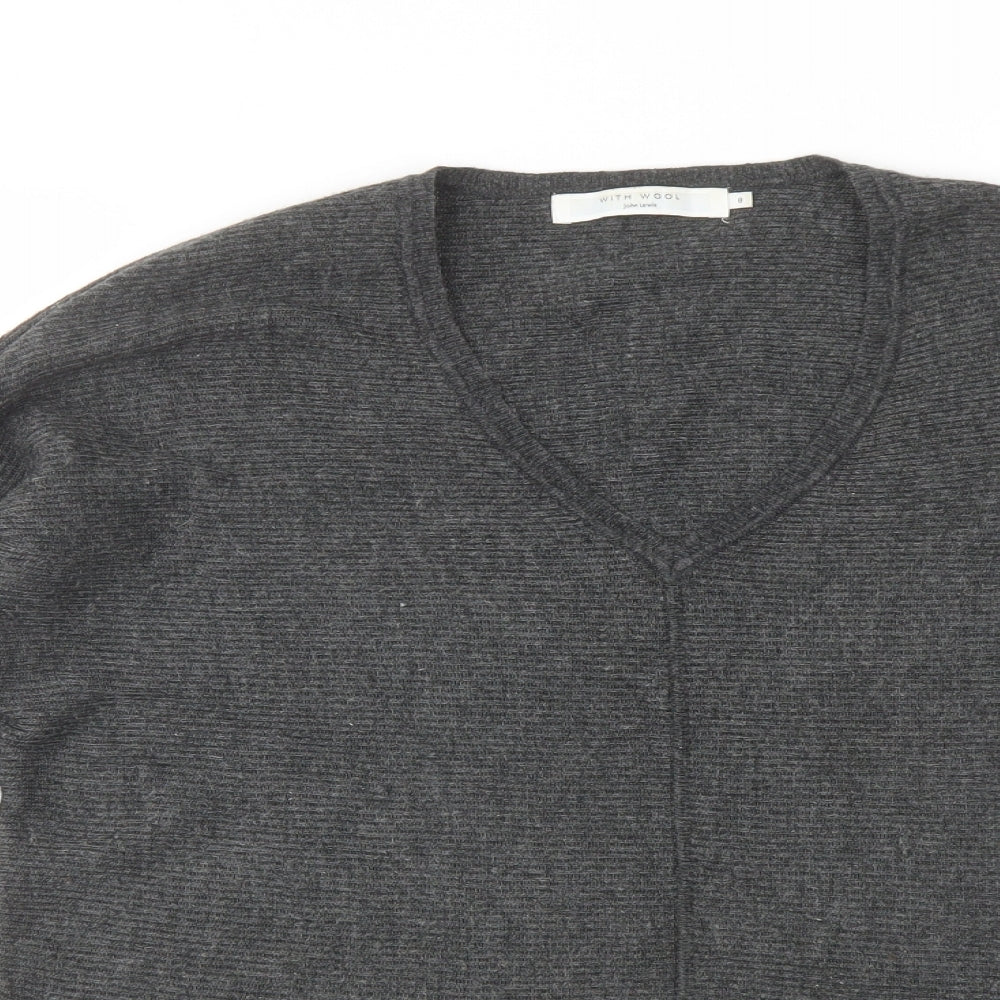 John Lewis Womens Grey V-Neck Nylon Pullover Jumper Size 8