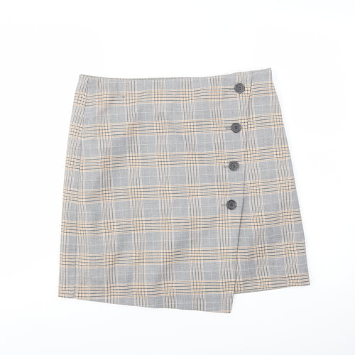 Marks and Spencer Womens Grey Plaid Polyester A-Line Skirt Size 10 Zip