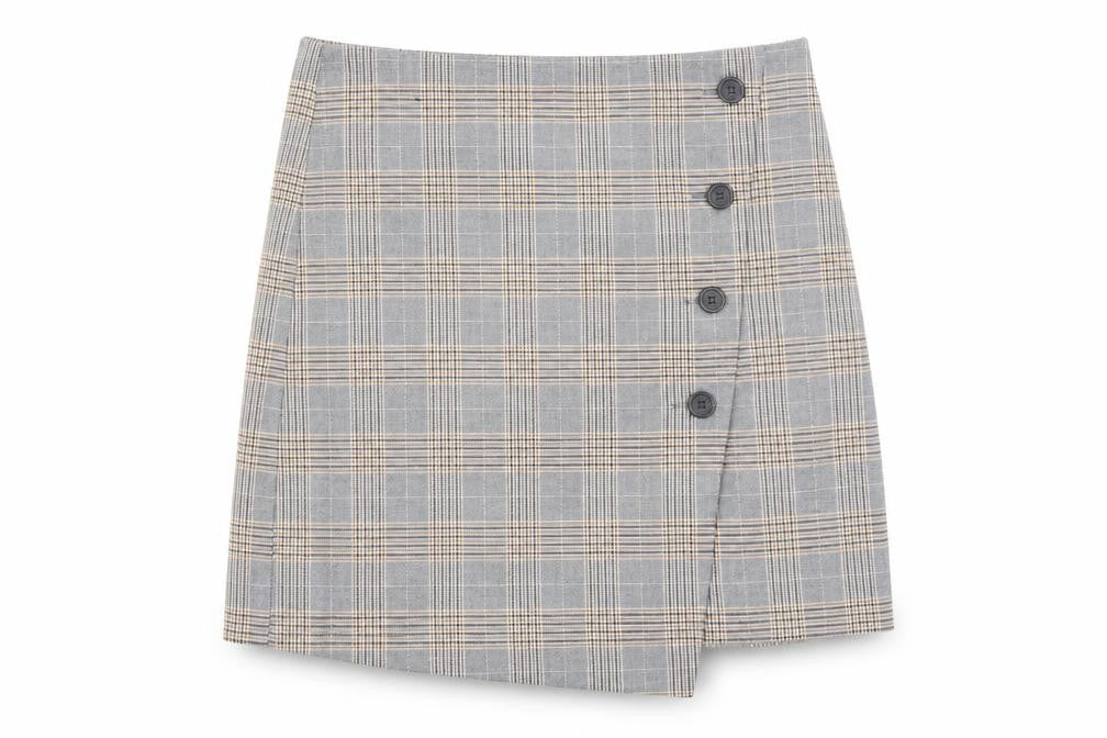 Marks and Spencer Womens Grey Plaid Polyester A-Line Skirt Size 10 Zip