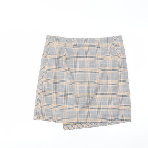 Marks and Spencer Womens Grey Plaid Polyester A-Line Skirt Size 10 Zip