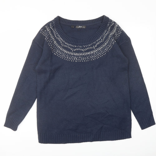 bpc Womens Blue Round Neck Acrylic Pullover Jumper Size M