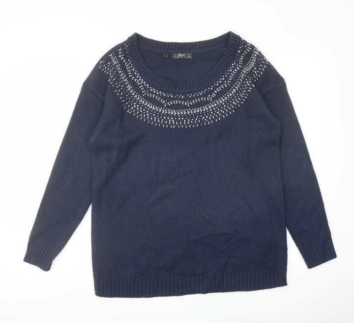 bpc Womens Blue Round Neck Acrylic Pullover Jumper Size M