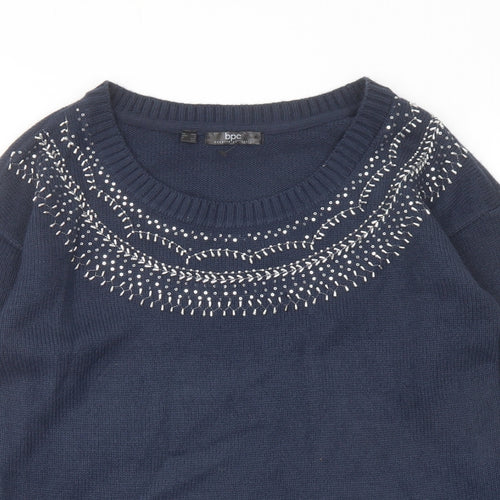 bpc Womens Blue Round Neck Acrylic Pullover Jumper Size M