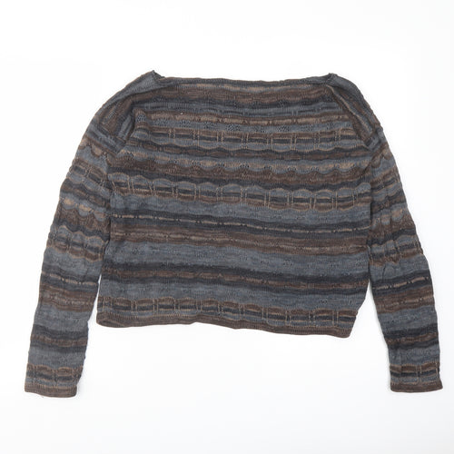Peruvian Connection Womens Brown Boat Neck Cotton Pullover Jumper Size S