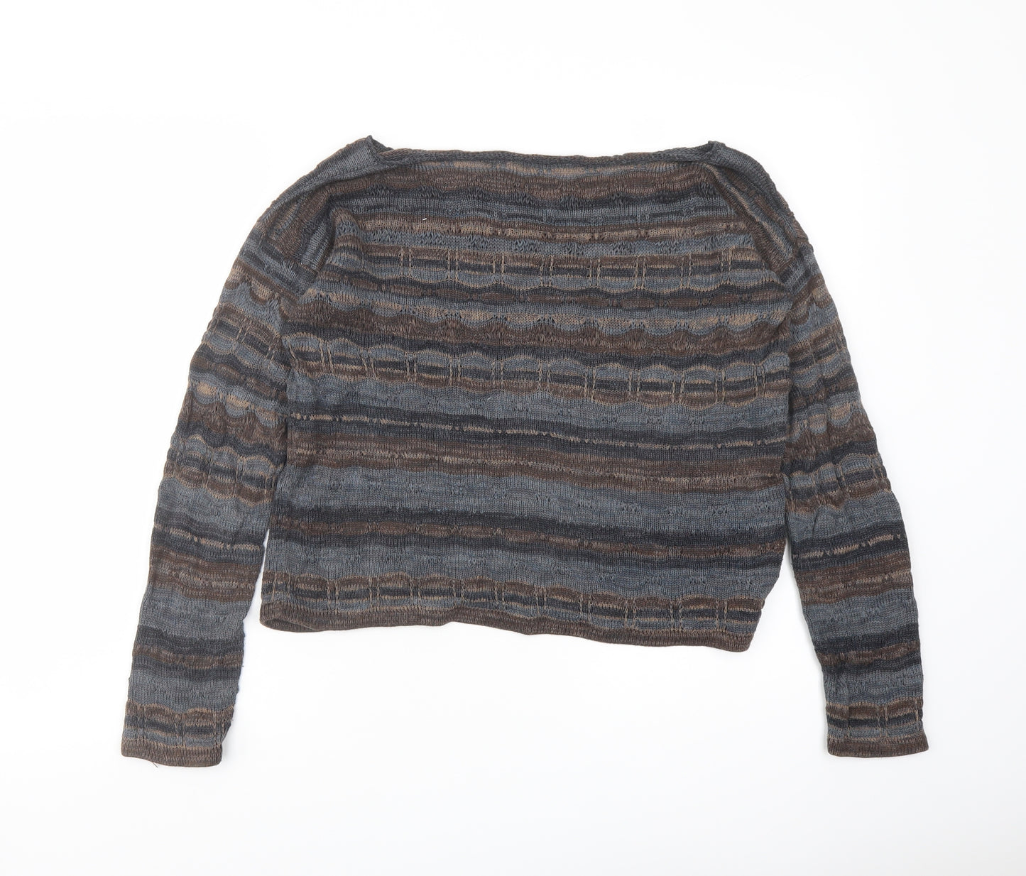 Peruvian Connection Womens Brown Boat Neck Cotton Pullover Jumper Size S