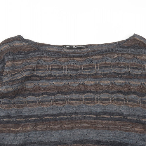Peruvian Connection Womens Brown Boat Neck Cotton Pullover Jumper Size S