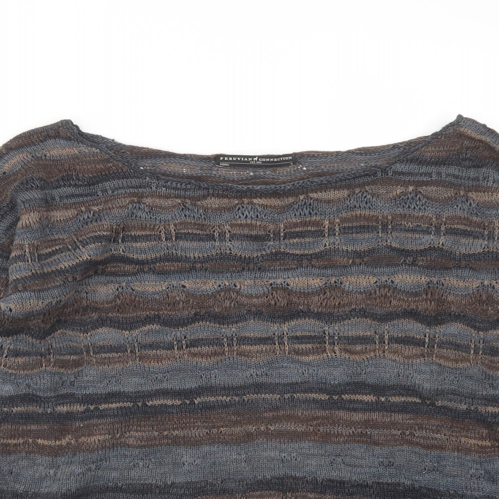 Peruvian Connection Womens Brown Boat Neck Cotton Pullover Jumper Size S
