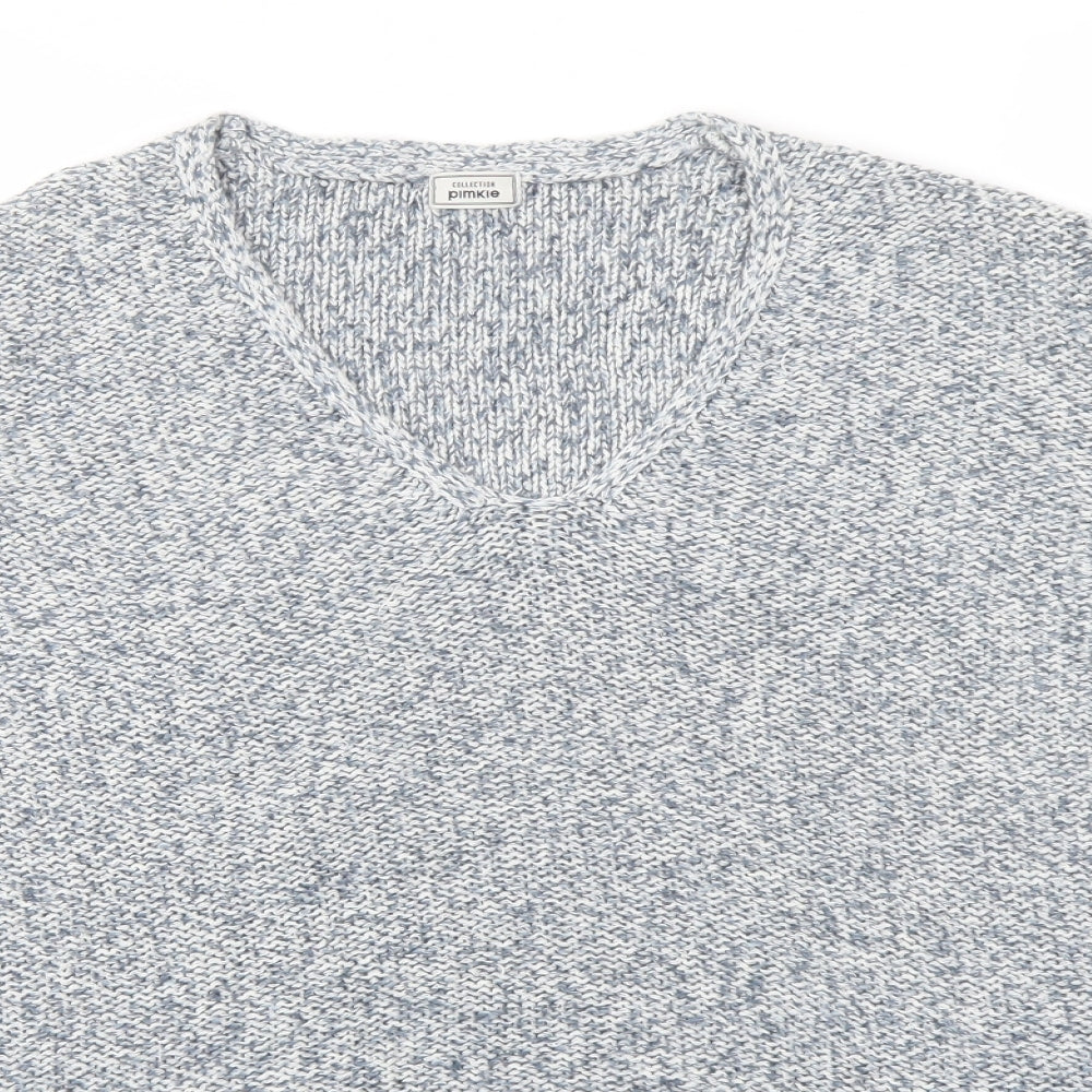 Pimke Womens Blue V-Neck Acrylic Pullover Jumper Size S