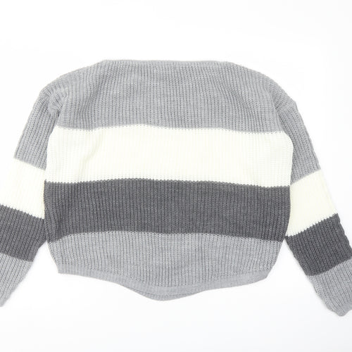 Select Womens Grey Boat Neck Striped Acrylic Pullover Jumper Size M