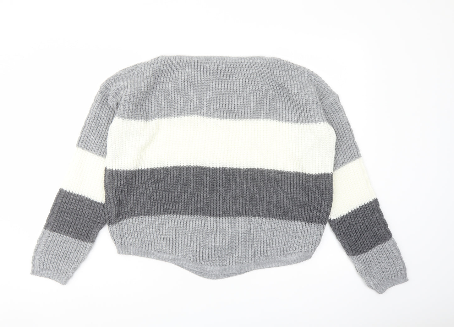 Select Womens Grey Boat Neck Striped Acrylic Pullover Jumper Size M