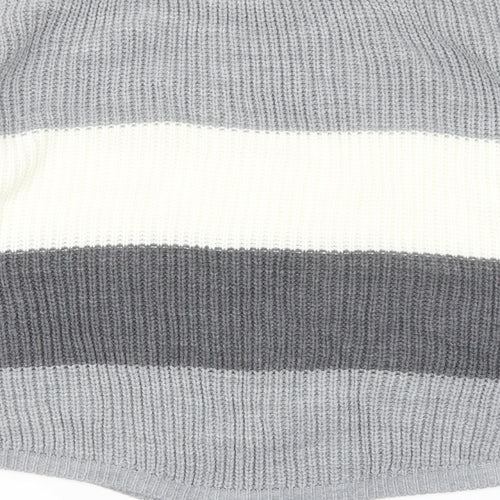 Select Womens Grey Boat Neck Striped Acrylic Pullover Jumper Size M