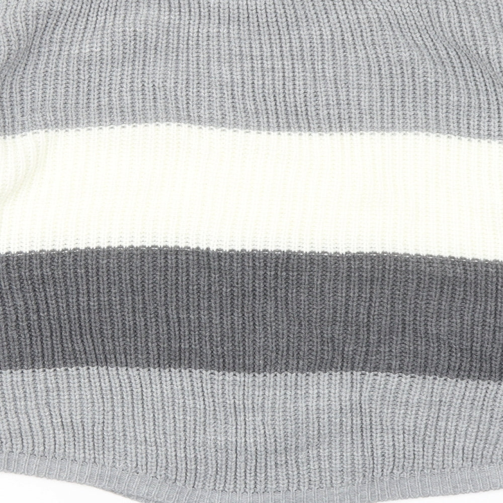 Select Womens Grey Boat Neck Striped Acrylic Pullover Jumper Size M