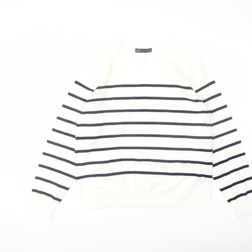 Marks and Spencer Womens Ivory Crew Neck Striped Acrylic Pullover Jumper Size 14