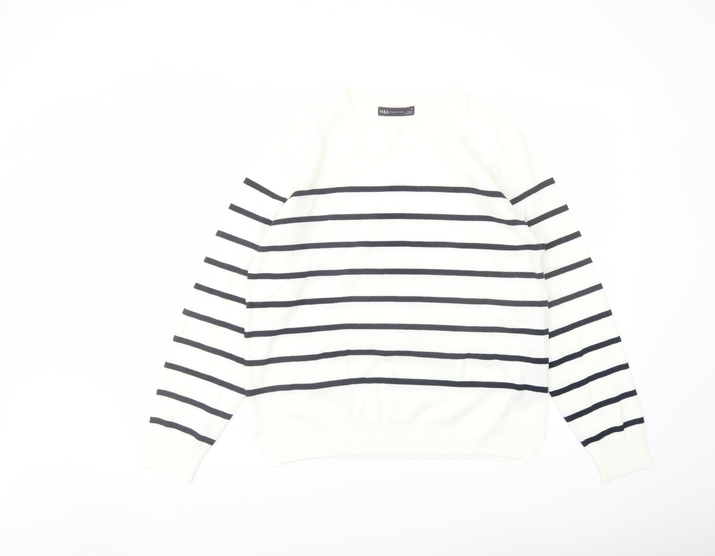 Marks and Spencer Womens Ivory Crew Neck Striped Acrylic Pullover Jumper Size 14