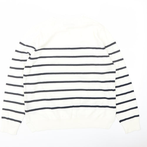 Marks and Spencer Womens Ivory Crew Neck Striped Acrylic Pullover Jumper Size 14