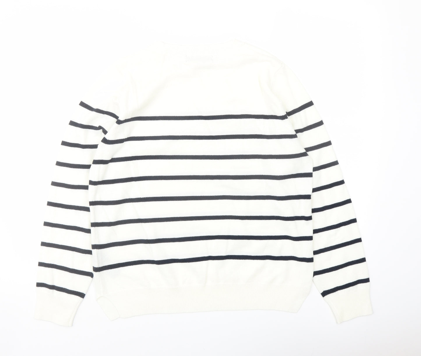 Marks and Spencer Womens Ivory Crew Neck Striped Acrylic Pullover Jumper Size 14
