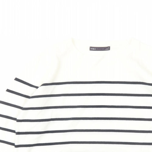Marks and Spencer Womens Ivory Crew Neck Striped Acrylic Pullover Jumper Size 14