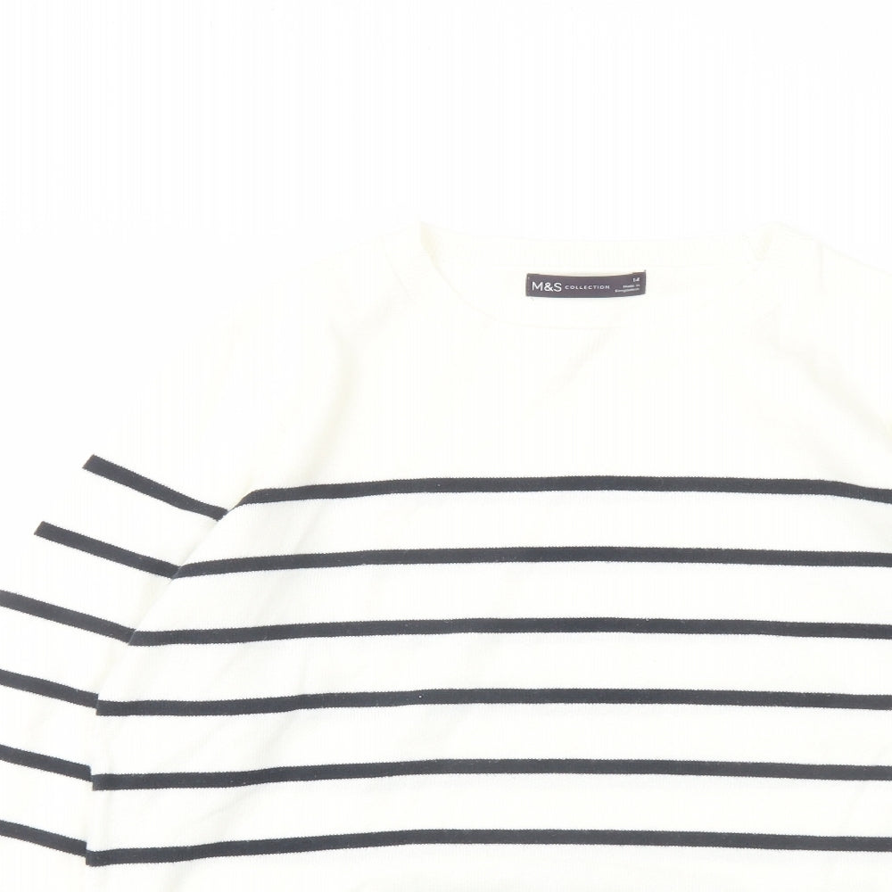 Marks and Spencer Womens Ivory Crew Neck Striped Acrylic Pullover Jumper Size 14